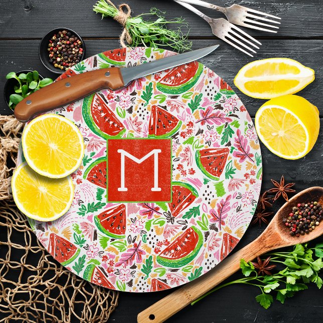 Hand Pawarden Summer Fruit Mönster (Hand-Painted Summer Fruit Watermelon Pattern Round Glass Cutting Board)