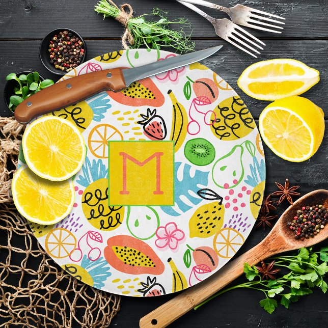 Hand Pawarden Summer Fruit Mönster (Hand Painted Summer Fruit Pattern Round Glass Cutting Board)