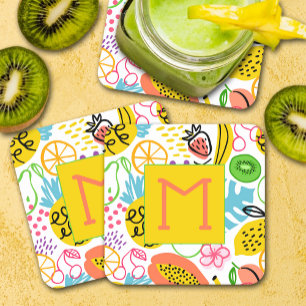 Hand Pawarden Summer Fruit Mönster Underlägg Papper Kvadrat