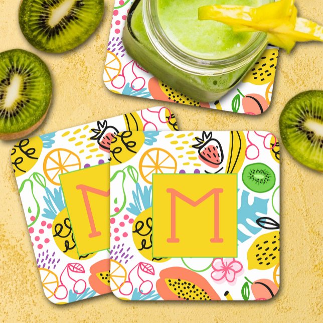 Hand Pawarden Summer Fruit Mönster Underlägg Papper Kvadrat (Hand Painted Summer Fruit Pattern Square Paper Coasters)