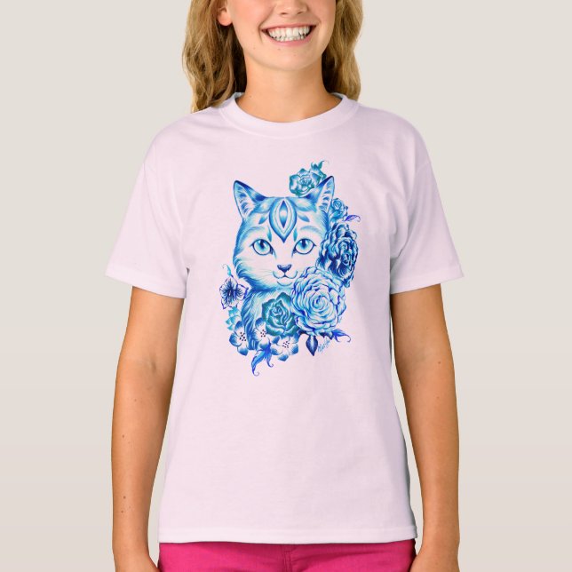 Hand plockade 10 blått skuggar den t-shirt (Framsida)