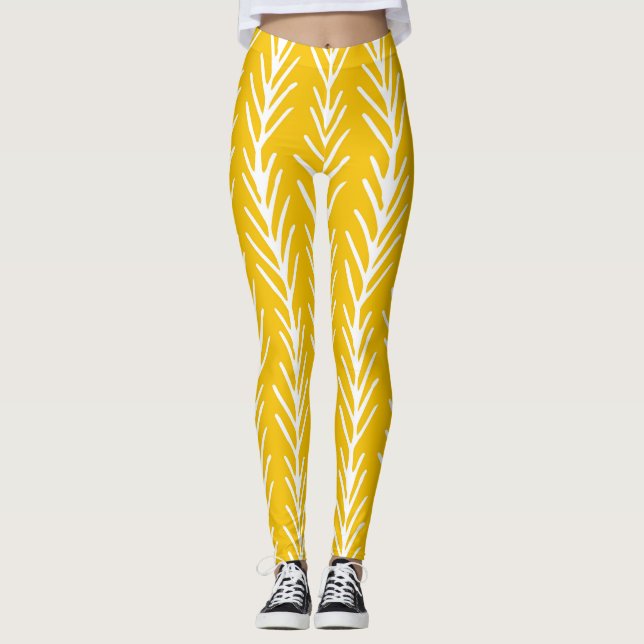 Hand plockade Abstrakt Blommönster Leggings (Framsida)