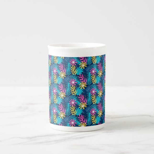 Hand plockade Abstrakt Mönster med växter-86761 Benporslin Mugg (Framsidan)