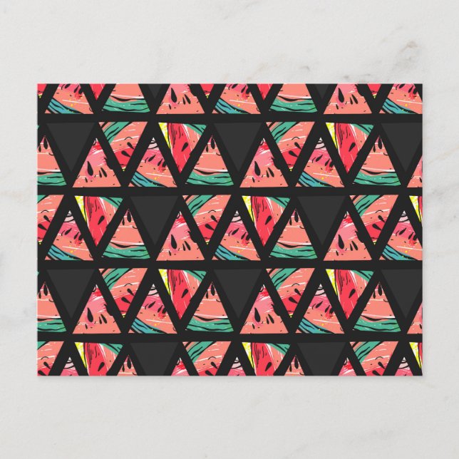 Hand plockade Abstrakt Watermelon Mönster Vykort (Framsida)