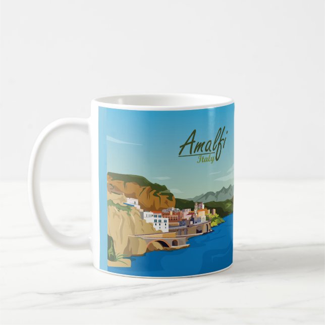 Hand plockade Amalfi-Italien Ligcape Scenery Sketc Kaffemugg (Vänster)