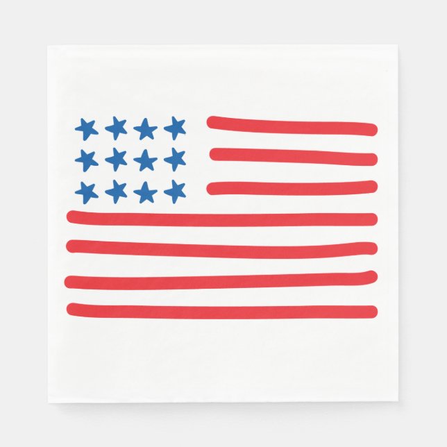 Hand plockade American Flagga | 4 juli/arbetsdag Pappersservett (Framsidan)