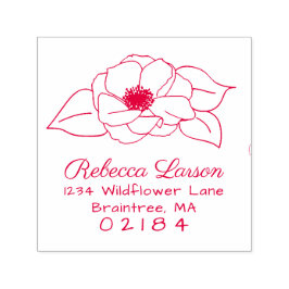 Hand plockade Anemone Flower & Löv Returadress Självfärgande Stämpel