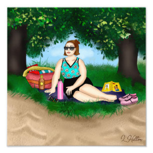 Hand plockade Art Uppmjukning av kvinnor i Beach Fototryck