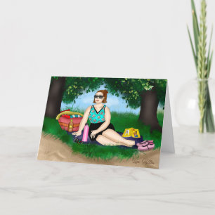 Hand plockade Art   Uppmjukning av kvinnor i Beach Kort