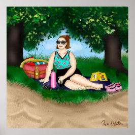 Hand plockade Art | Uppmjukning av kvinnor i Beach Poster