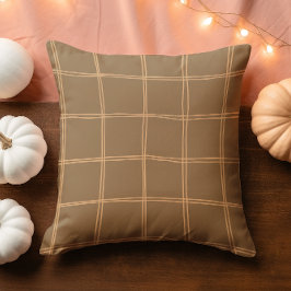 Hand plockade Autumn Brown och Cream Grid Kudde