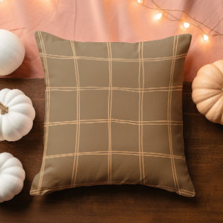 Hand plockade Autumn Brown och Cream Grid Kudde