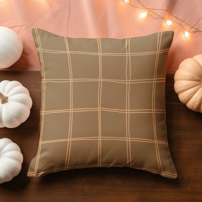Hand plockade Autumn Brown och Cream Grid Kudde (Skapare uppladdad)