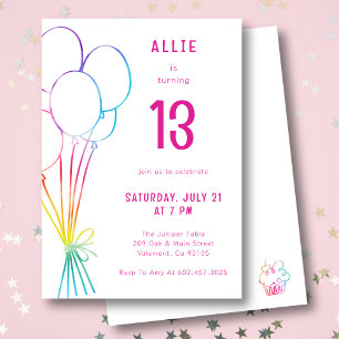 Hand plockade Avslappnad Birthday Rainbow Balloon Inbjudningar