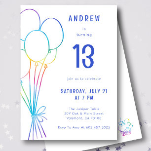 Hand plockade Avslappnad Birthday Rainbow Balloon  Inbjudningar