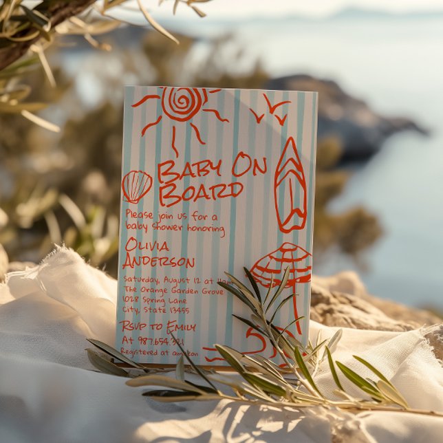 Hand plockade Baby ombord på Surfan, sommarbabysko Inbjudningar (Skapare uppladdad)