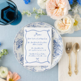 Hand plockade Band & Bow Fransk Blue Bröllop Meny