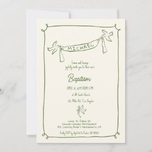 Hand plockade Baptism - inbjudan med duvor