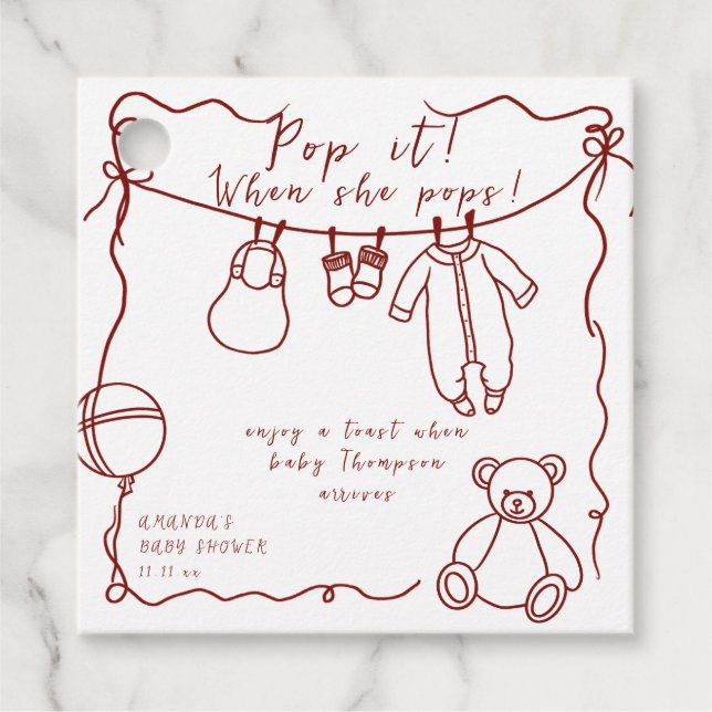 Hand plockade barnkläder babydusch Pop it it Gåvor Etiketter (Framsida)