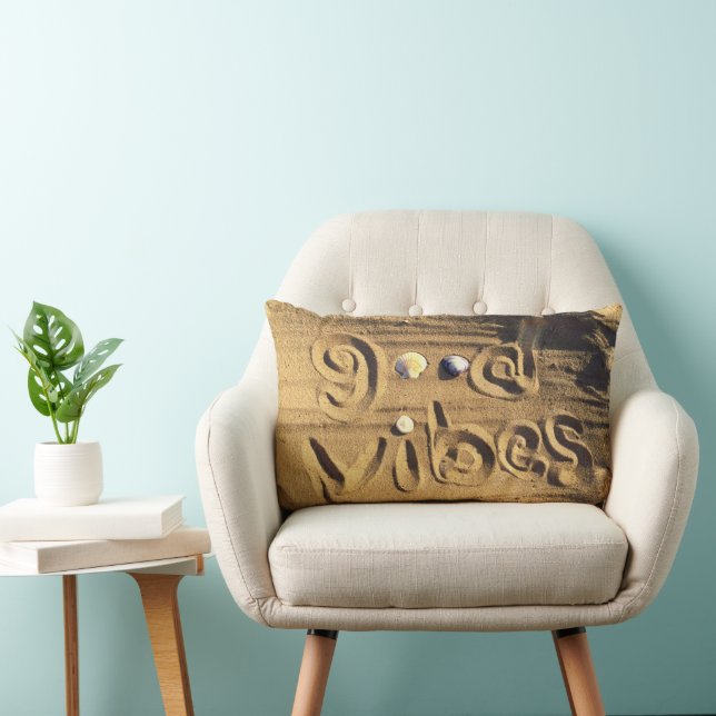 Hand plockade Beach Sand Good Vibes Quote Photo Ro Lumbarkudde (Stol)