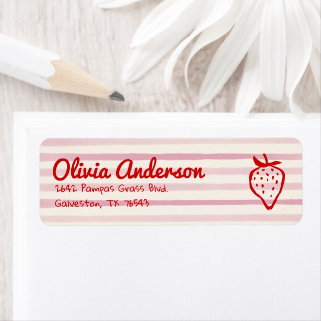Hand plockade Berry Sweet Strawbär Baby Shower Returadress Etikett (Insitu)