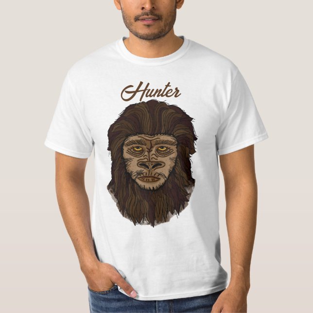 Hand plockade Bigfoot Sasquatch Swamp Ape Hunter T Shirt (Framsida)