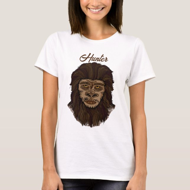 Hand plockade Bigfoot Sasquatch Swamp Ape Hunter T Shirt (Framsida)