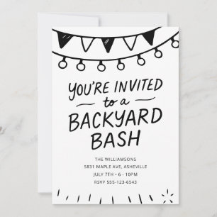 Hand plockade Black and White Backyard Party Inbjudningar