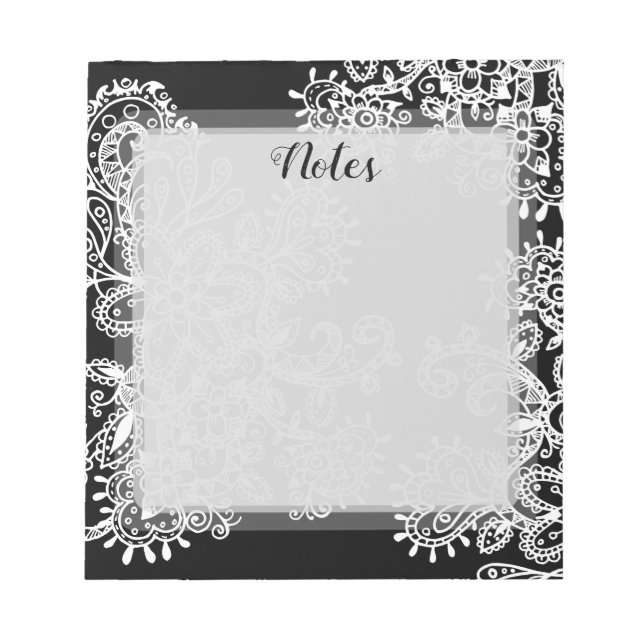 Hand plockade Black and White Mandala Flowers Dood Anteckningsblock (Framsida)