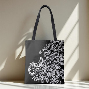 Hand plockade Black and White Mandala Flowers Dood Tygkasse