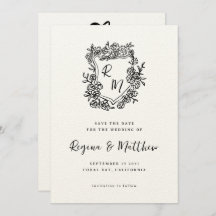 Hand plockade Black Blommigt Vapensköld Monogram B