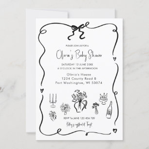 Hand plockade Black Bow Baby Shower Inbjudningar
