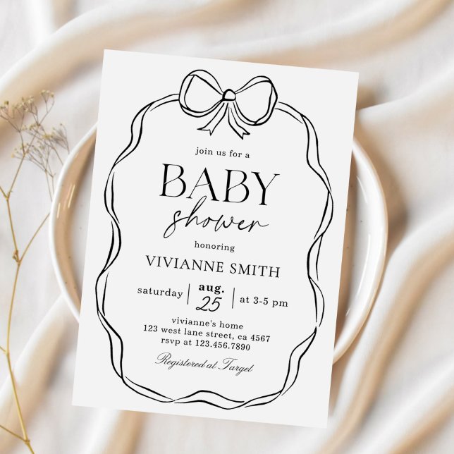 Hand plockade Black Bow Flicka Shower Inbjudningar (Skapare uppladdad)