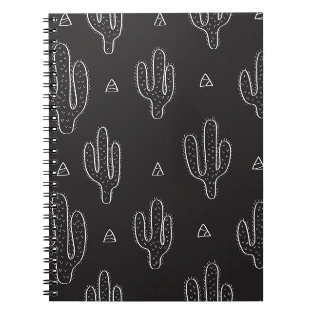 Hand plockade Black Cactus Mönster Anteckningsbok (Framsidan)
