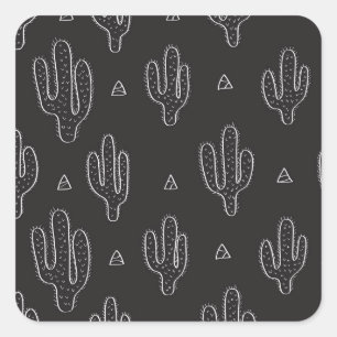 Hand plockade Black Cactus Mönster Fyrkantigt Klistermärke
