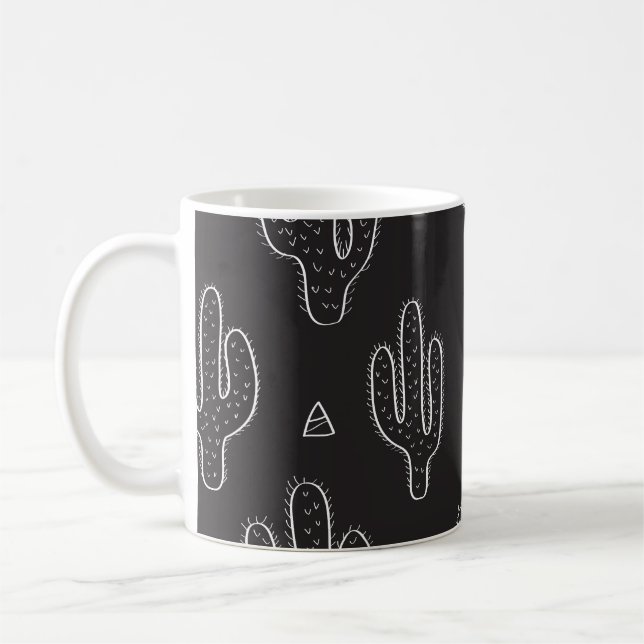 Hand plockade Black Cactus Mönster Kaffemugg (Vänster)