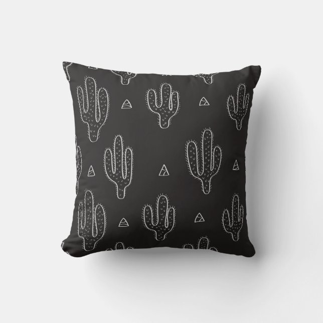 Hand plockade Black Cactus Mönster Kudde (Framsida)