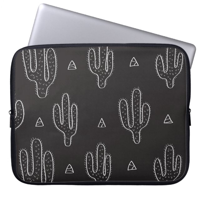 Hand plockade Black Cactus Mönster Laptop Fodral (Framsidan)