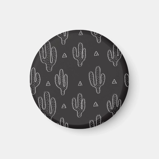 Hand plockade Black Cactus Mönster Magnet (Framsidan)