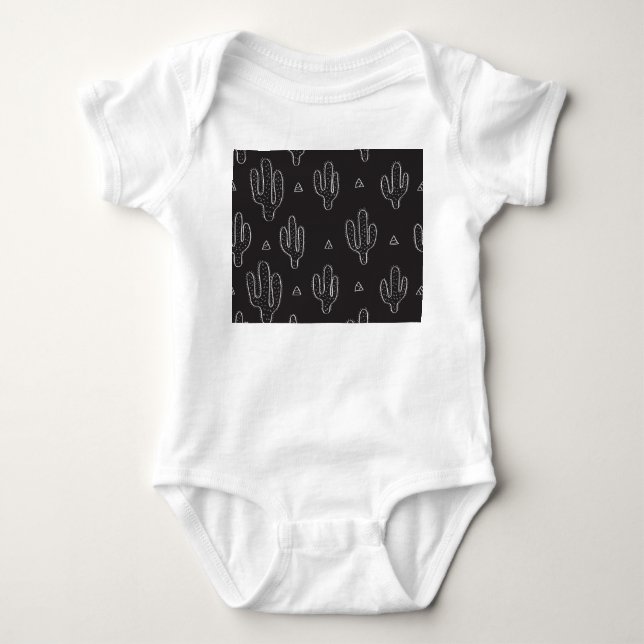 Hand plockade Black Cactus Mönster T Shirt (Framsida)