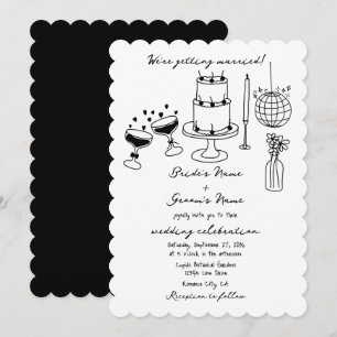 Hand plockade Black Illustrations Doodles Bröllop Inbjudningar