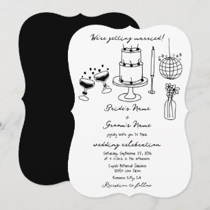 Hand plockade Black Illustrations Doodles Bröllop Inbjudningar