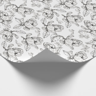 hand plockade Bläck Magnolia Flower Gift Wrap Presentpapper