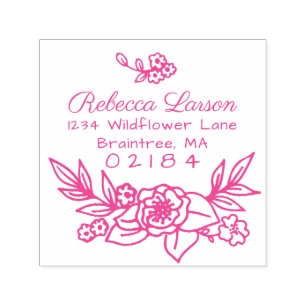 Hand plockade Blommigt Arrangemang Returadress Självfärgande Stämpel