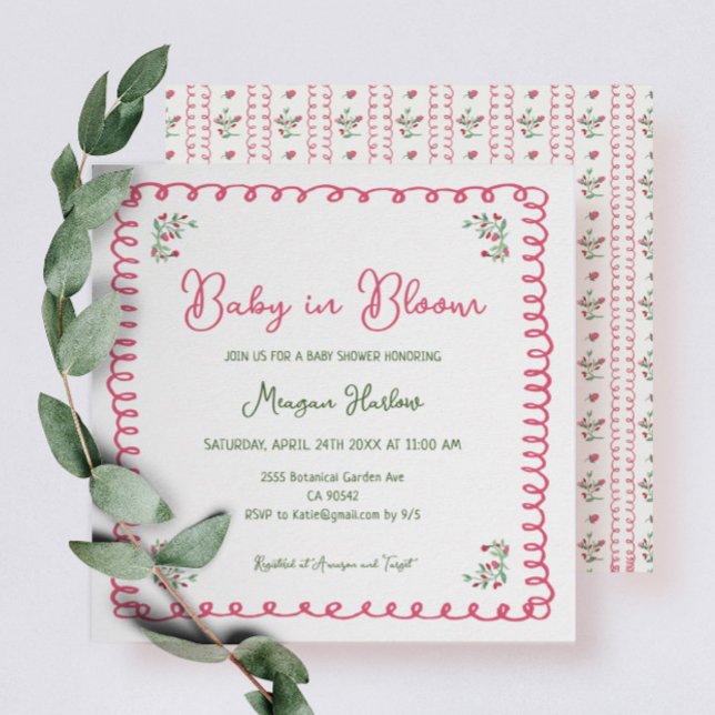 Hand plockade Blommigt Baby i bloombabyskorgen i b Inbjudningar (Skapare uppladdad)