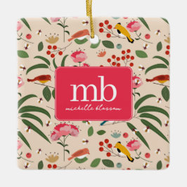 Hand plockade Blommigt Birds Bees Botanical Monogr Julgransprydnad Keramik