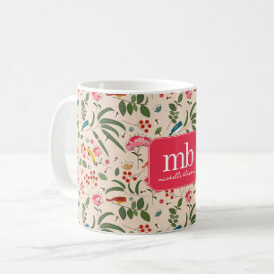 Hand plockade Blommigt Birds Bees Botanical Monogr Kaffemugg