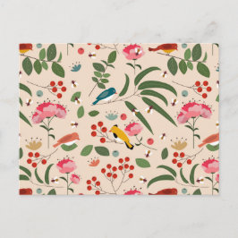 Hand plockade Blommigt Birds Bees Botanical Mönste Helg Vykort