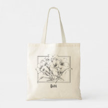 Hand plockade Blommigt Black White Sketch Tote Bag