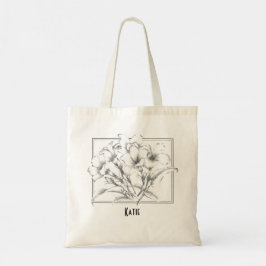 Hand plockade Blommigt Black White Sketch Tote Bag Tygkasse
